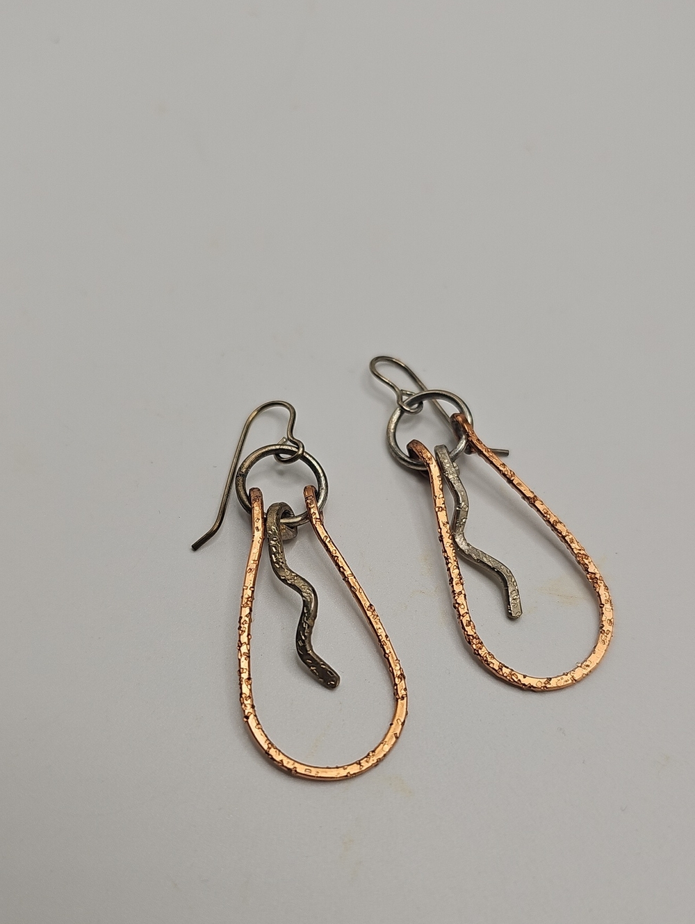 Hammered Teardrop Dangle E H8arrings in Rose Gold and Silver Tone